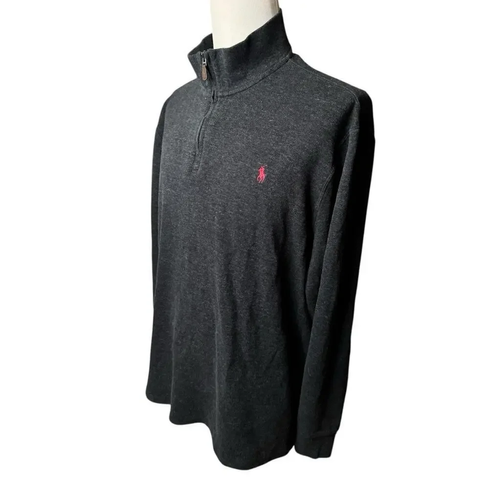 Ralph Lauren Quarter Zip Pullover Sweater Men’s 2XL Charcoal Grey Estate Rib